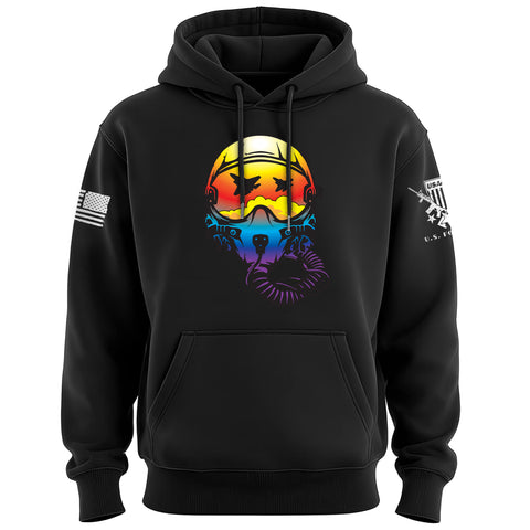 Fighter Helmet Sunset Reflection Graphic Hoodie