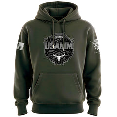 USAMM Black & White Longhorn Skull Hoodie